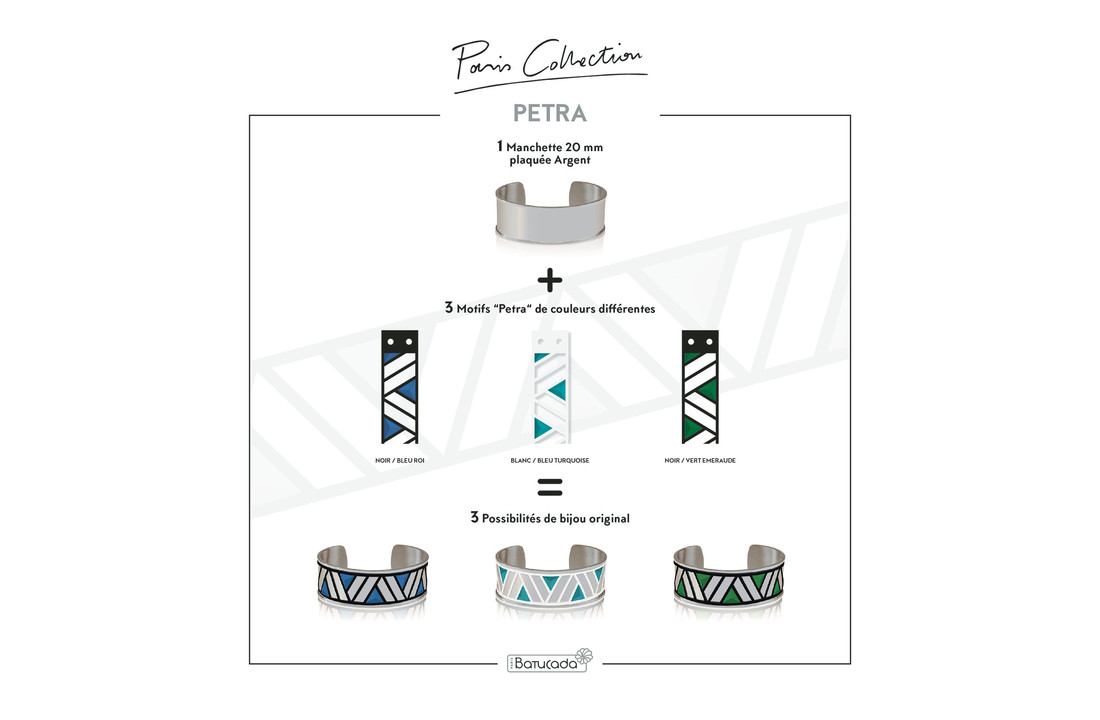 Manchette PETRA Argent avec 3 motifs