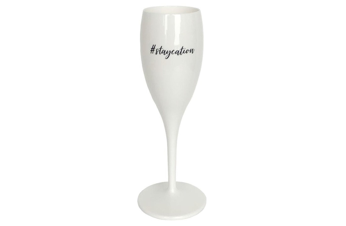 Champagneglas met opdruk: #staycation | 100 ml