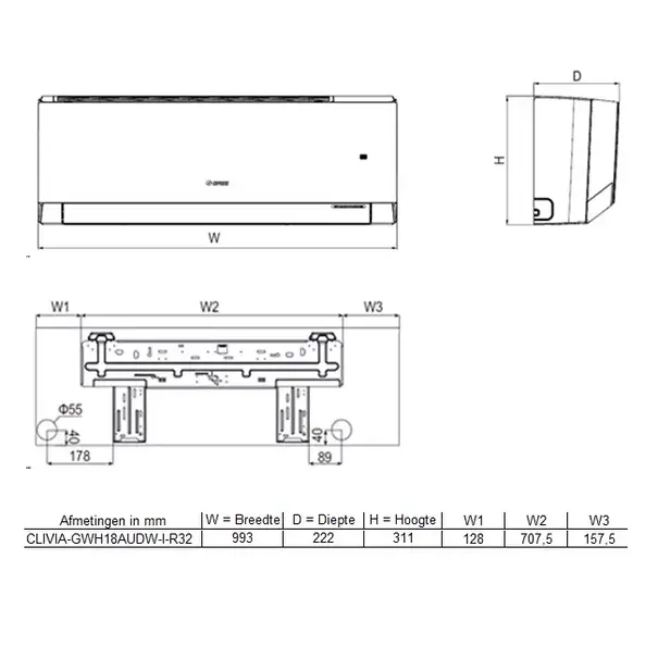 Tosot Tosot CLIVIA von GREE Innengerät Design R32 5,3-5,4 kW