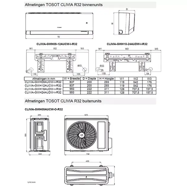 Tosot Tosot CLIVIA von GREE Inverter-Klimaanlage Weiß R32 2,7 kW Set