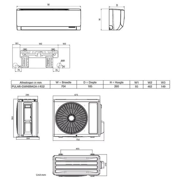 Tosot Tosot PULAR by GREE Einzel-Split-Klimagerät R32 2,5 kW Set