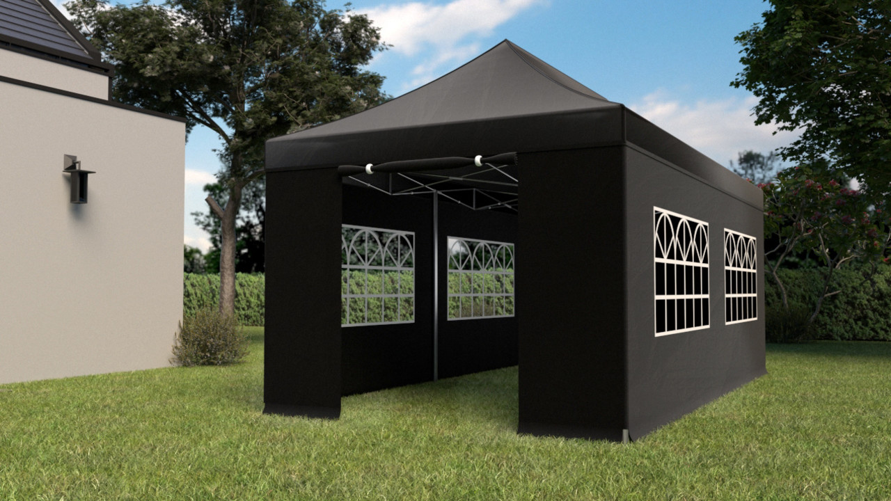 Easy up 3x6m zwart 40mm (aluminium buizen) semi prof partytent opvouwbaar