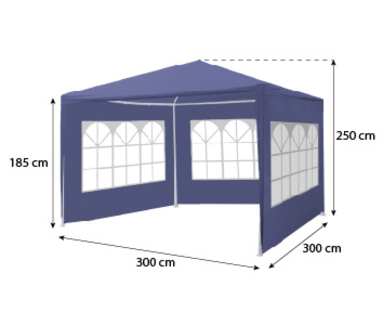 Partytent 3x3m budget blauw met drie zijwanden