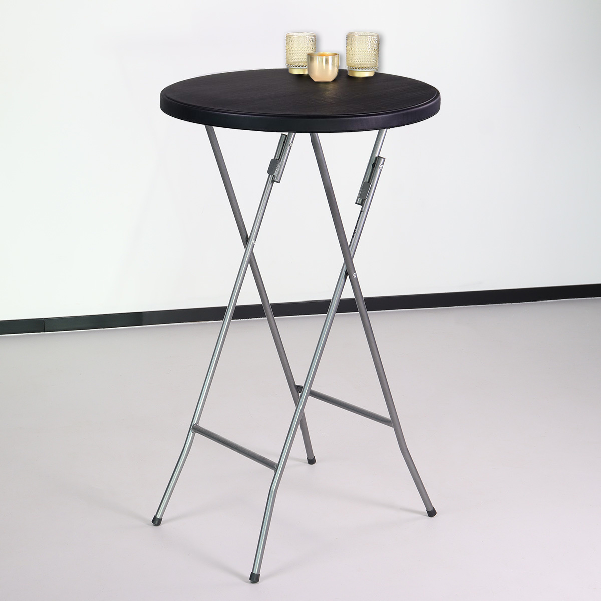 MFG Inklapbare bistrotafel, leistenen blad, 70 cm, rond, antraciet