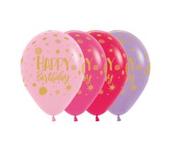 Happy Birthday 12 inch | 25 Stuks | Roze/Paars