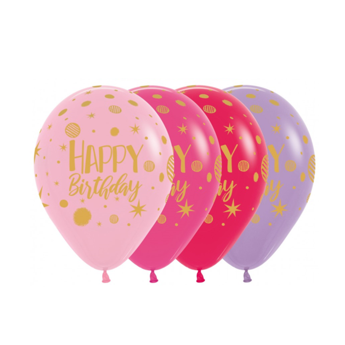 Happy Birthday 12 inch | 25 Stuks | Roze/Paars