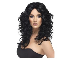 Glamour Girl Pruik | Lang Krullend | Zwart