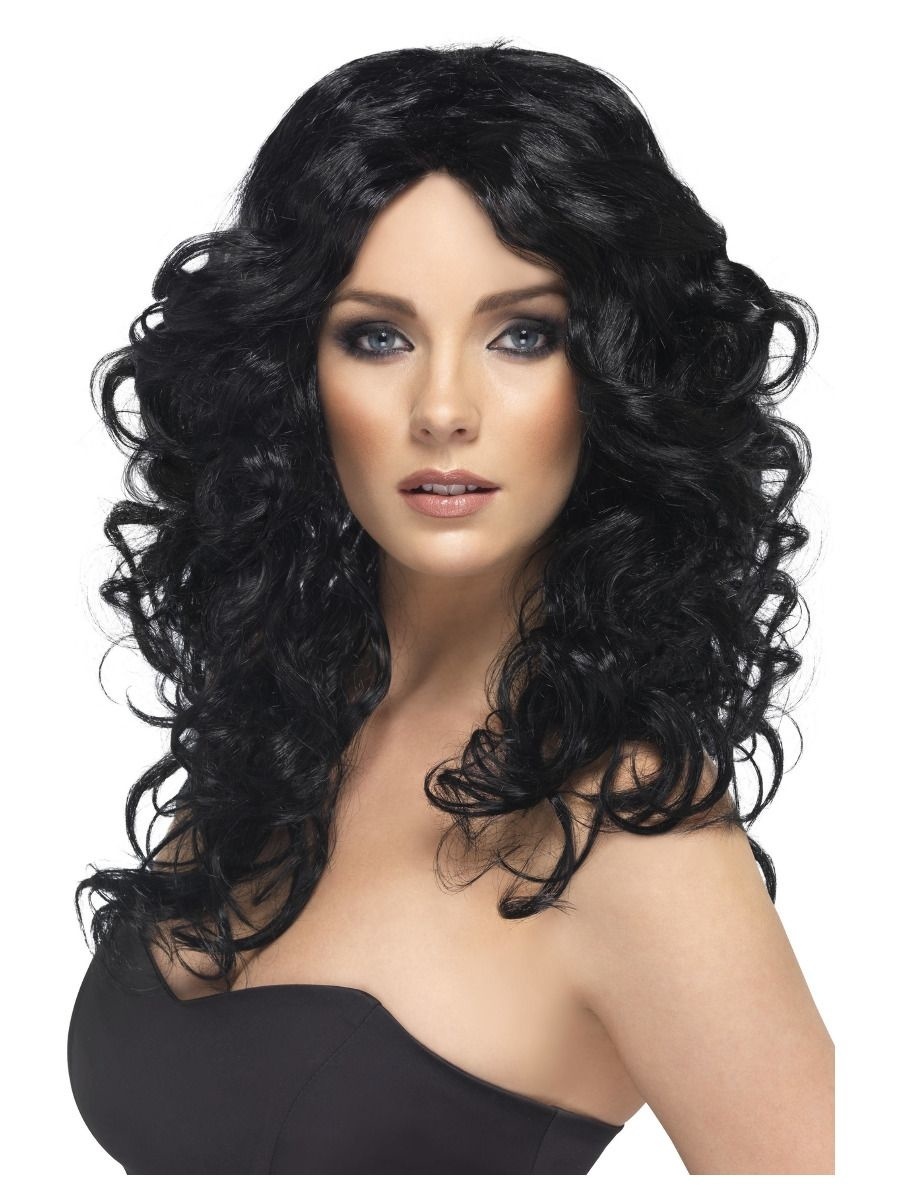 Glamour Girl Pruik | Lang Krullend | Zwart