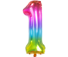 Cijfer 1  Folieballon Yummy Gummy Rainbow | 81cm