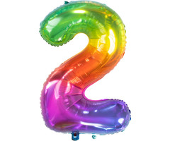 Cijfer 2  Folieballon Yummy Gummy Rainbow | 81cm