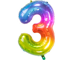 Cijfer 3  Folieballon Yummy Gummy Rainbow | 81cm