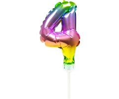 Cijfer 4 Folieballon Taart Topper | Regenboog