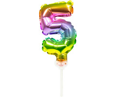 Cijfer 5 Folieballon Taart Topper | Regenboog