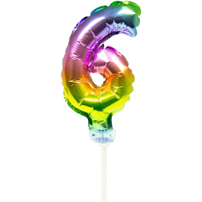 Cijfer 6 Folieballon Taart Topper | Regenboog