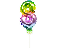 Cijfer 8 Folieballon Taart Topper | Regenboog