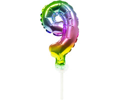 Cijfer 9 Folieballon Taart Topper | Regenboog