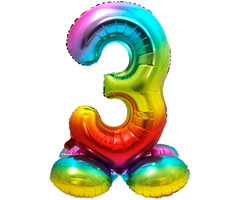 Folieballon Cijfer 3 | Met Standaard  | Regenboog