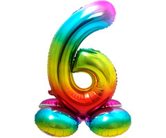 Folieballon Cijfer 6 | Met Standaard  | Regenboog