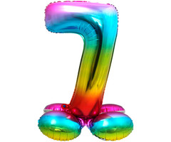 Folieballon Cijfer 7 | Met Standaard  | Regenboog