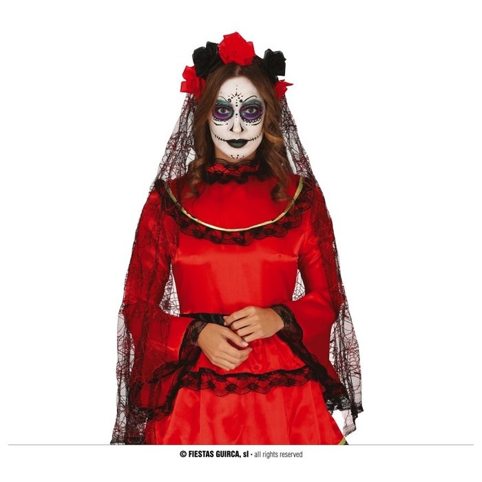 Diadeem Los Muertos | Rood/Zwart Roosjes