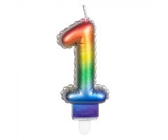 Cijfer Folieballon Kaarsje Multicolor  | Cijfer 1