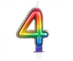 Cijfer Folieballon Kaarsje Multicolor  | Cijfer 4