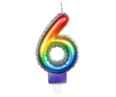 Cijfer Folieballon Kaarsje Multicolor  | Cijfer 6