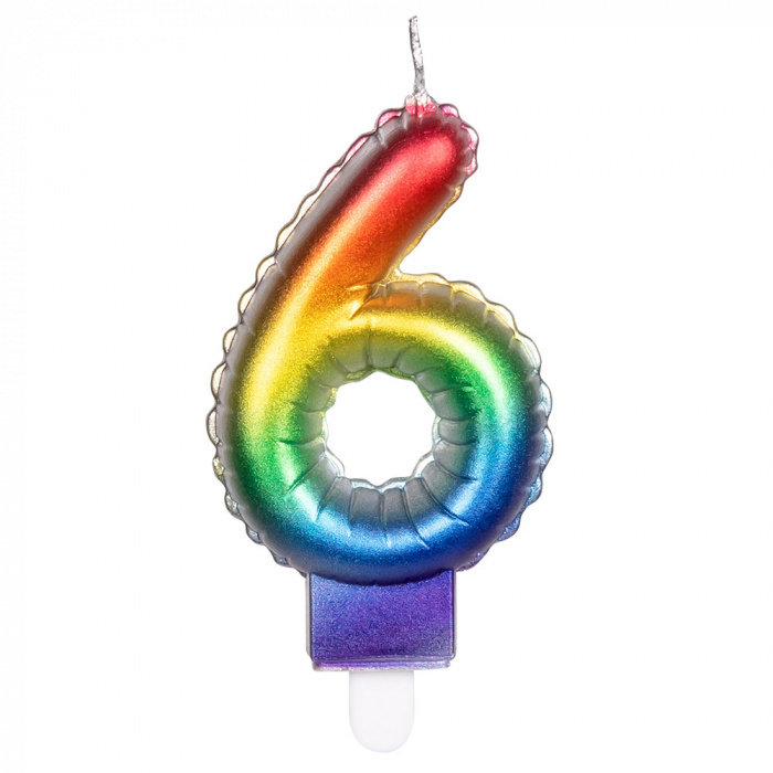 Cijfer Folieballon Kaarsje Multicolor  | Cijfer 6