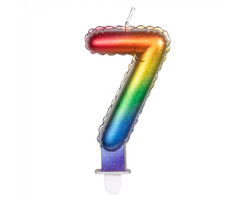 Cijfer Folieballon Kaarsje Multicolor  | Cijfer 7