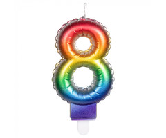 Cijfer Folieballon Kaarsje Multicolor  | Cijfer 8
