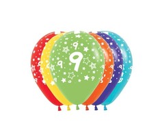 Ballonnen Multicolor 12 Stuks | Cijfer 9