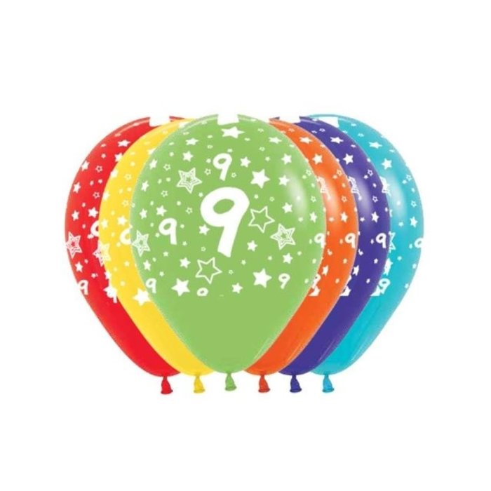 Ballonnen Multicolor 12 Stuks | Cijfer 9