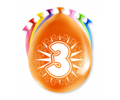 Verjaardag Ballonnen Multicolor 8 Stuks | Cijfer 3