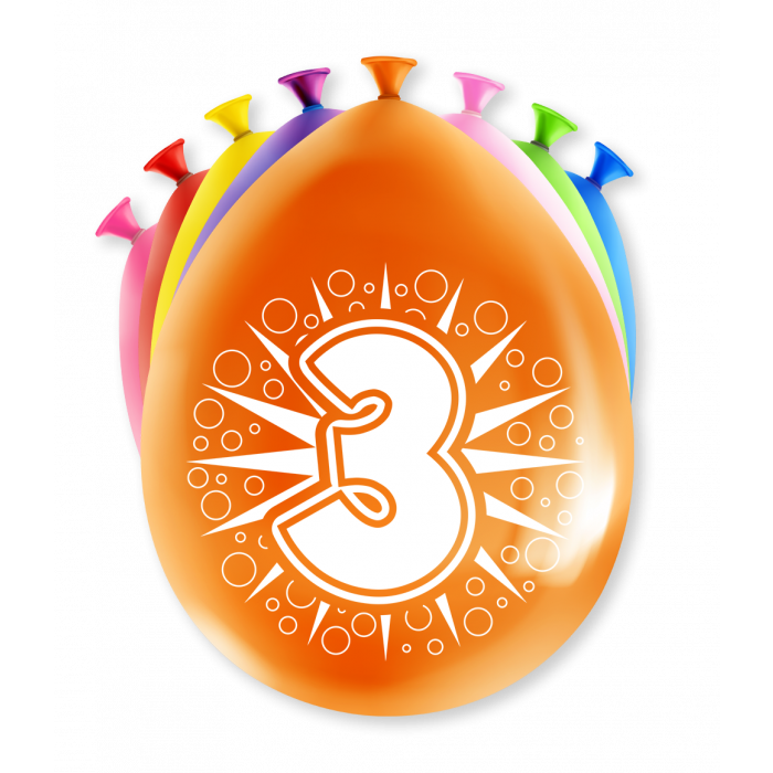 Verjaardag Ballonnen Multicolor 8 Stuks | Cijfer 3