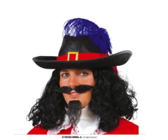 Musketiershoed Zwart Met Blauwe Pluim