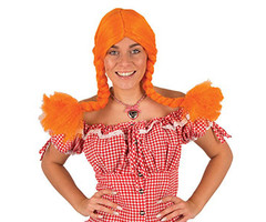 Pipi Langkous Pruik | Oranje Met vlechtjes