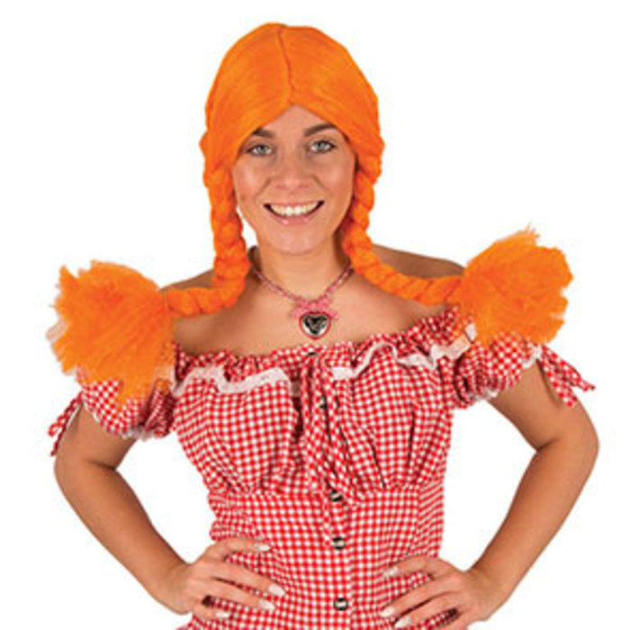 Pipi Langkous Pruik | Oranje Met vlechtjes
