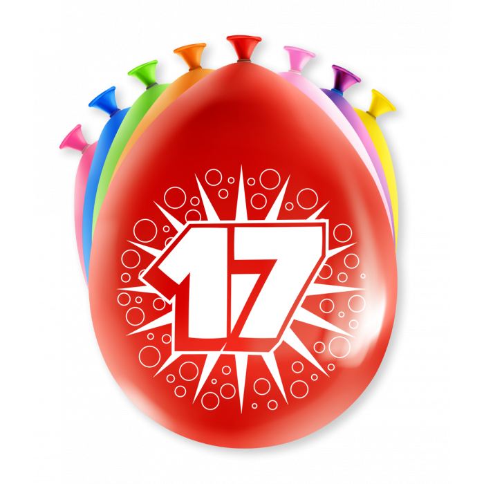 Verjaardag Ballonnen Multicolor 8 Stuks | Cijfer 17