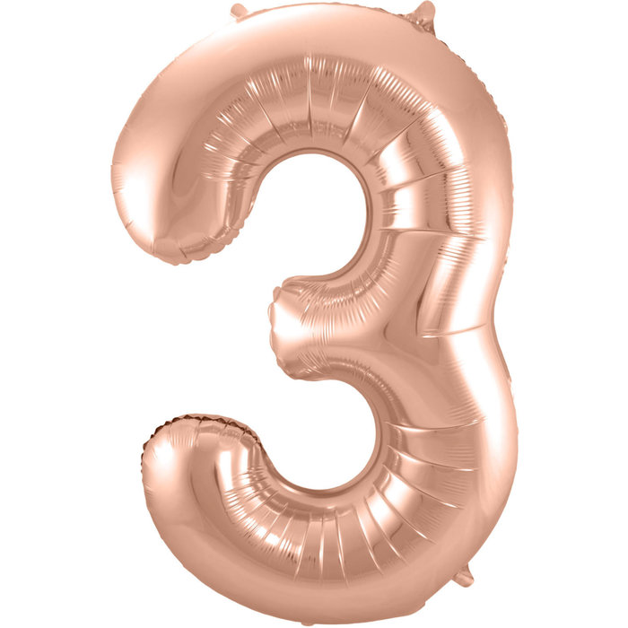 Cijfer 3  Folieballon Rosé Gold | 86cm