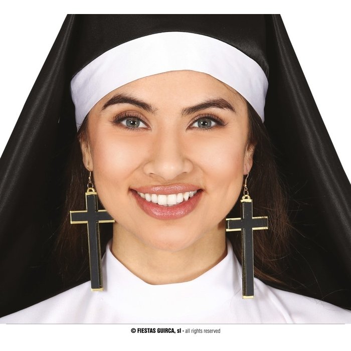 Oorbellen Non/ Zuster  | Kruisjes +/- 9cm