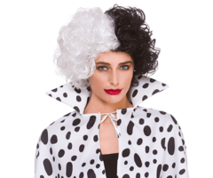Pruik Cruela   | Zwart/Wit Krullen