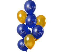 Happy Birthday Ballonnen | Goud/Blauw elegant