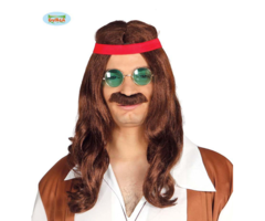 Hippie Pruik + Snor | Lang Bruin