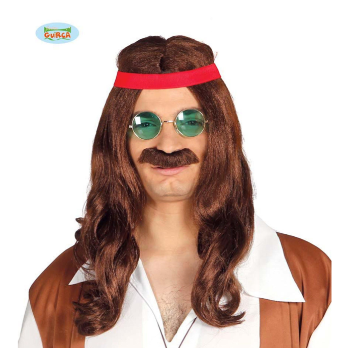 Hippie Pruik + Snor | Lang Bruin