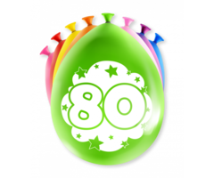Verjaardag Ballonnen Multicolor 8 Stuks | Cijfer 80