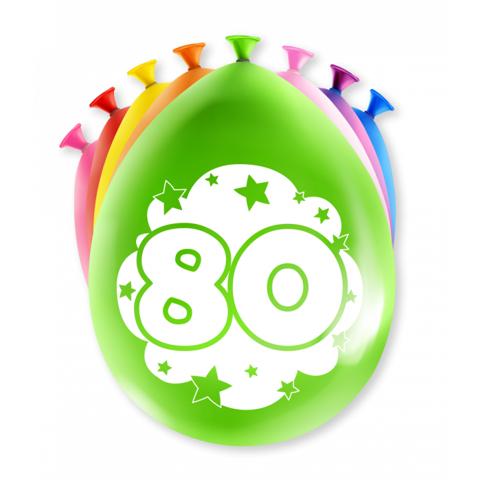 Verjaardag Ballonnen Multicolor 8 Stuks | Cijfer 80