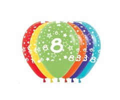 Ballonnen Multicolor 12 Stuks | Cijfer 8