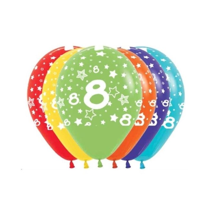Ballonnen Multicolor 12 Stuks | Cijfer 8