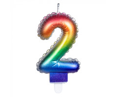 Cijfer Folieballon Kaarsje Multicolor  | Cijfer 2