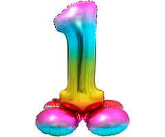 Folieballon Cijfer 1 | Met Standaard  | Regenboog